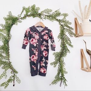 Modern Moments Gerber Gray Pink Floral Ruffle Romper Onesie